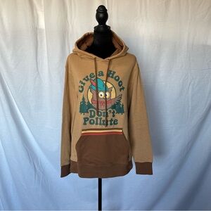 Landmark Give A Hoot Don’t Pollute Eco-Friendly Brown Hoodie with Owl Graphic Sm